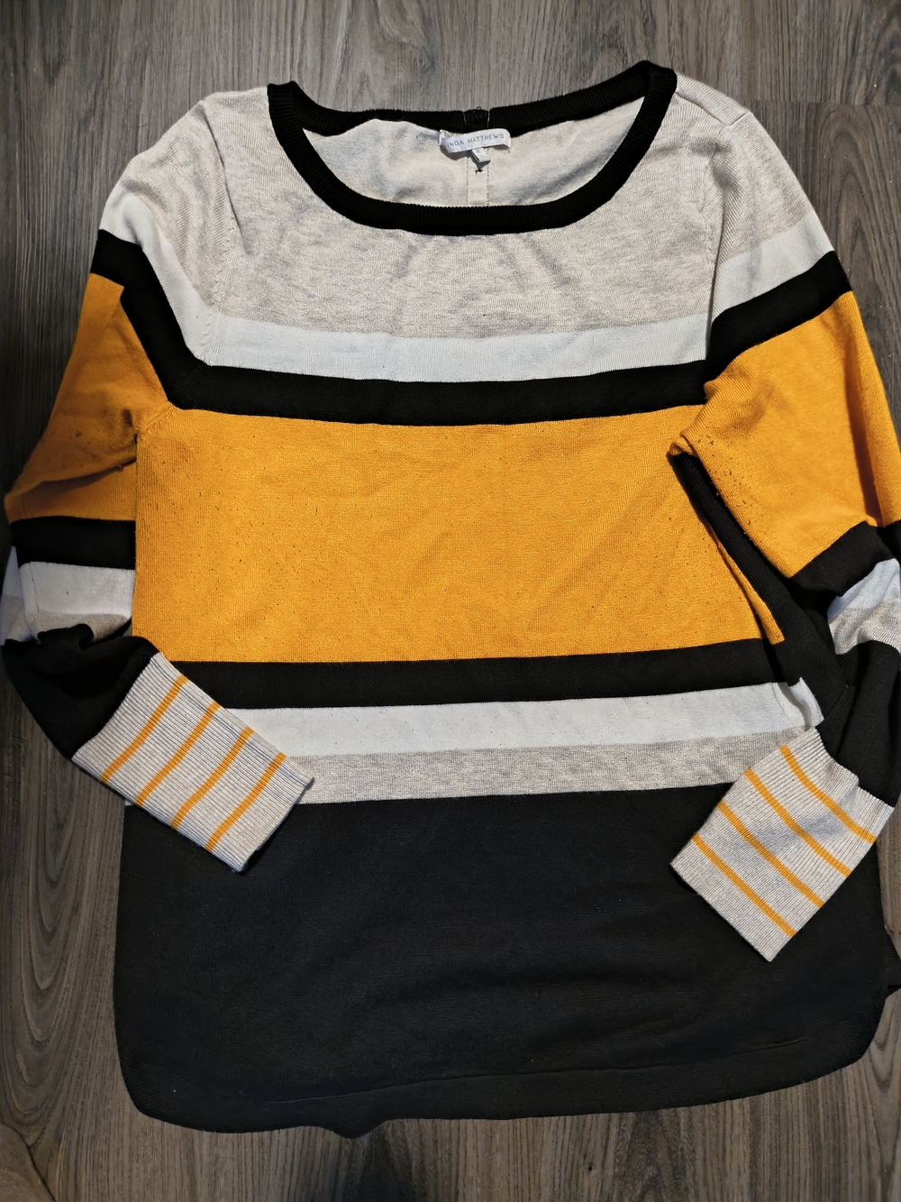 Women’s Striped Crewneck Sweater in Yellow, Black & Gray - Casual Comfort